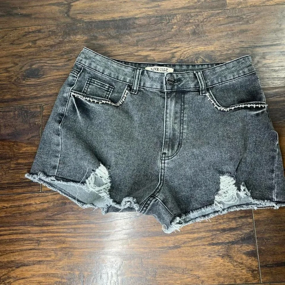 Stylish Distressed Charcoal Denim Shorts